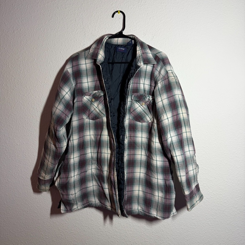 VTG 90s Arrow Sportswear Jacket Mens XL Multicolor Plaid Quilted Lined Button Up